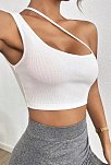Kadın Beyaz Tek Omuzlu Çapraz Askılı Crop Top Büstiyer