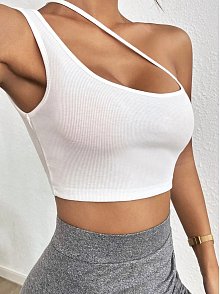 Kadın Beyaz Tek Omuzlu Çapraz Askılı Crop Top Büstiyer