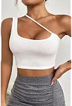 Kadın Beyaz Tek Omuzlu Çapraz Askılı Crop Top Büstiyer