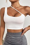 Kadın Beyaz Tek Omuzlu Çapraz Askılı Crop Top Büstiyer