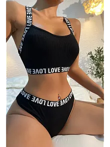 Kadın Siyah Çapraz Sırt Ve Love Yazı Detaylı Iç Çamaşır Takımı – Modern, Konforlu