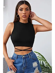 Kadın Siyah Çapraz Bağlamalı Crop Top Büstiyer – Modern Ve Şık Tasarım