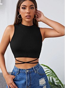 Kadın Siyah Çapraz Bağlamalı Crop Top Büstiyer – Modern Ve Şık Tasarım
