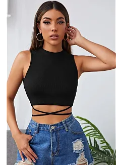 Kadın Siyah Çapraz Bağlamalı Crop Top Büstiyer – Modern Ve Şık Tasarım