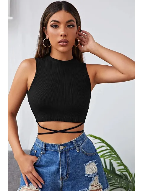 Kadın Siyah Çapraz Bağlamalı Crop Top Büstiyer – Modern Ve Şık Tasarım