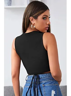 Kadın Siyah Çapraz Bağlamalı Crop Top Büstiyer – Modern Ve Şık Tasarım
