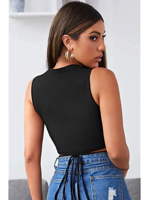 Kadın Siyah Çapraz Bağlamalı Crop Top Büstiyer – Modern Ve Şık Tasarım