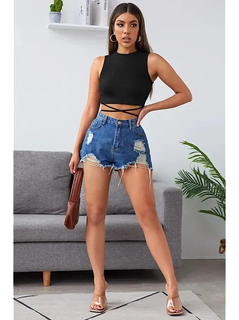 Kadın Siyah Çapraz Bağlamalı Crop Top Büstiyer – Modern Ve Şık Tasarım