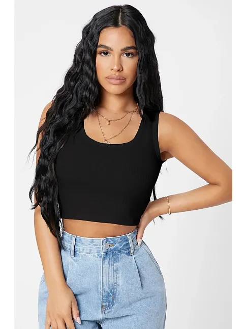 Kadın Siyah Kare Yaka Crop Top Bluz – Şık, Rahat Ve Kolay Kombinlenebilir