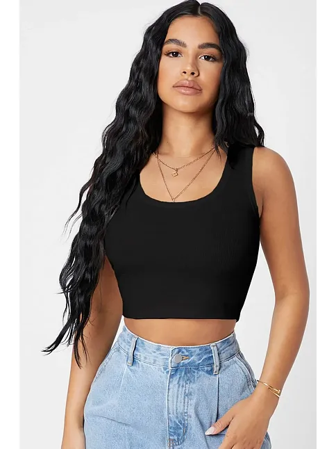 Kadın Siyah Kare Yaka Crop Top Bluz – Şık, Rahat Ve Kolay Kombinlenebilir