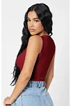 Kadın Bordo Kare Yaka Crop Top Bluz – Şık, Rahat Ve Kolay Kombinlenebilir