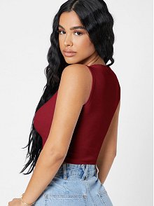 Kadın Bordo Kare Yaka Crop Top Bluz – Şık, Rahat Ve Kolay Kombinlenebilir