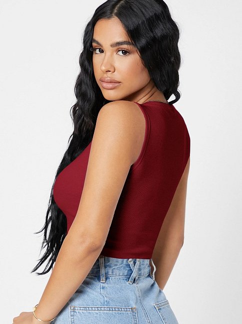 Kadın Bordo Kare Yaka Crop Top Bluz – Şık, Rahat Ve Kolay Kombinlenebilir