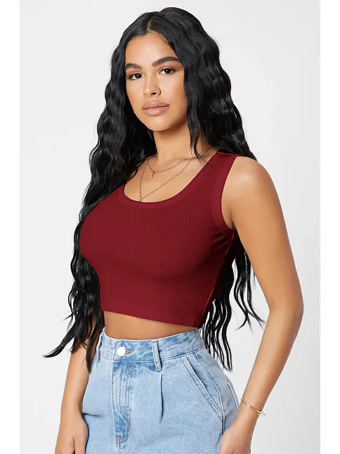 Kadın Bordo Kare Yaka Crop Top Bluz – Şık, Rahat Ve Kolay Kombinlenebilir