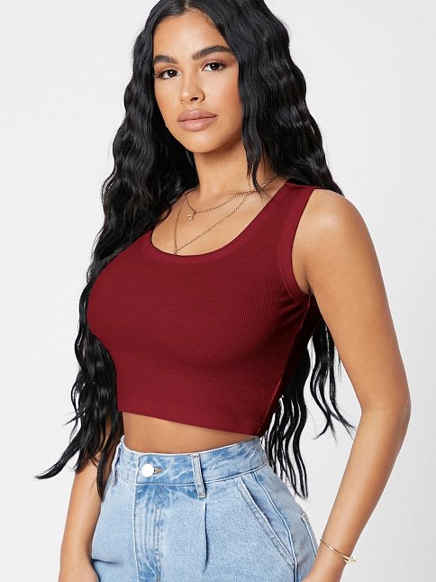 Kadın Bordo Kare Yaka Crop Top Bluz – Şık, Rahat Ve Kolay Kombinlenebilir