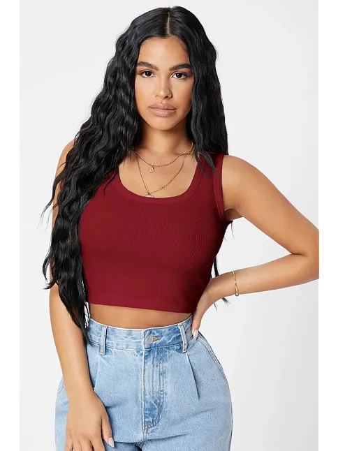 Kadın Bordo Kare Yaka Crop Top Bluz – Şık, Rahat Ve Kolay Kombinlenebilir