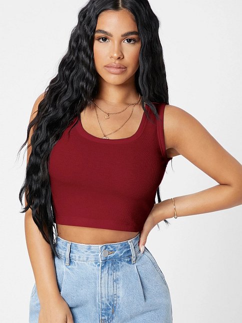 Kadın Bordo Kare Yaka Crop Top Bluz – Şık, Rahat Ve Kolay Kombinlenebilir