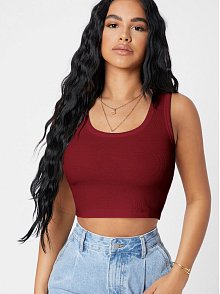 Kadın Bordo Kare Yaka Crop Top Bluz – Şık, Rahat Ve Kolay Kombinlenebilir