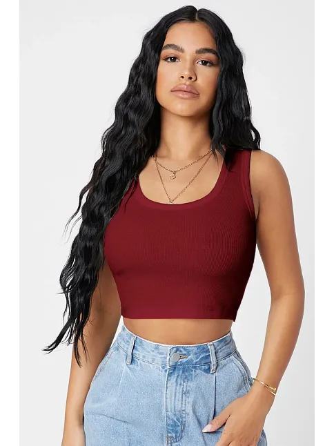 Kadın Bordo Kare Yaka Crop Top Bluz – Şık, Rahat Ve Kolay Kombinlenebilir