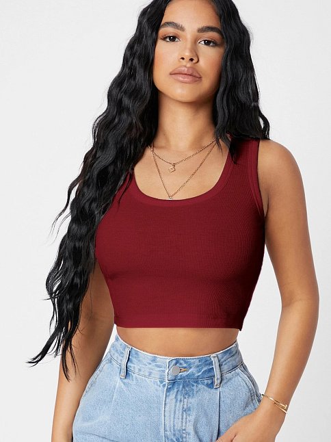 Kadın Bordo Kare Yaka Crop Top Bluz – Şık, Rahat Ve Kolay Kombinlenebilir