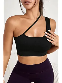 Kadın Siyah Tek Omuzlu Çapraz Askılı Crop Top Büstiyer – Modern Ve Şık Tasarım