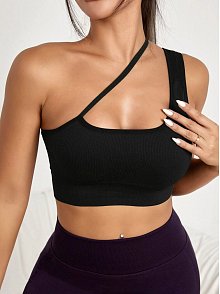 Kadın Siyah Tek Omuzlu Çapraz Askılı Crop Top Büstiyer – Modern Ve Şık Tasarım