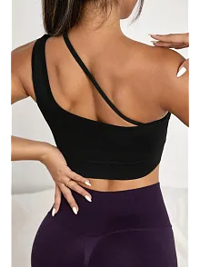Kadın Siyah Tek Omuzlu Çapraz Askılı Crop Top Büstiyer – Modern Ve Şık Tasarım