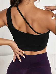 Kadın Siyah Tek Omuzlu Çapraz Askılı Crop Top Büstiyer – Modern Ve Şık Tasarım