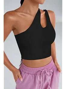 Kadın Siyah Tek Omuz Cut Out Detaylı Crop Top Bluz – Şık, Rahat Ve Kolay Kombinlenebilir
