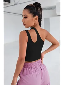 Kadın Siyah Tek Omuz Cut Out Detaylı Crop Top Bluz – Şık, Rahat Ve Kolay Kombinlenebilir