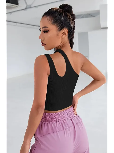 Kadın Siyah Tek Omuz Cut Out Detaylı Crop Top Bluz – Şık, Rahat Ve Kolay Kombinlenebilir