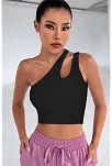 Kadın Siyah Tek Omuz Cut Out Detaylı Crop Top Bluz – Şık, Rahat Ve Kolay Kombinlenebilir