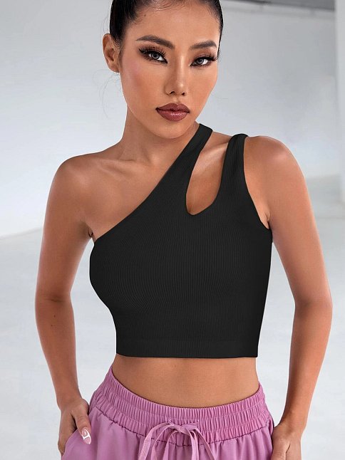 Kadın Siyah Tek Omuz Cut Out Detaylı Crop Top Bluz – Şık, Rahat Ve Kolay Kombinlenebilir