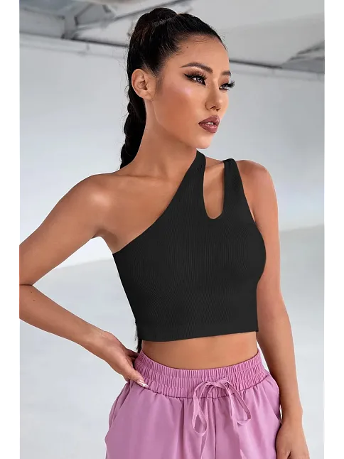 Kadın Siyah Tek Omuz Cut Out Detaylı Crop Top Bluz – Şık, Rahat Ve Kolay Kombinlenebilir