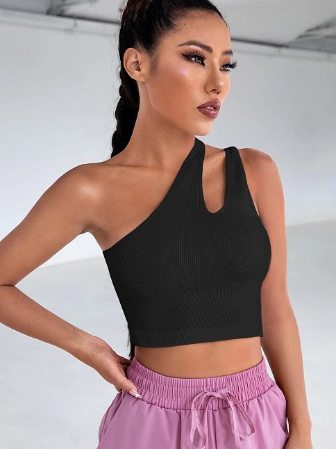 Kadın Siyah Tek Omuz Cut Out Detaylı Crop Top Bluz – Şık, Rahat Ve Kolay Kombinlenebilir