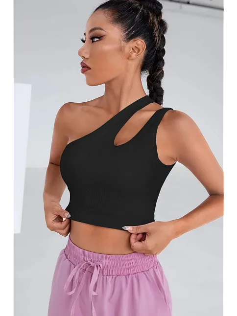 Kadın Siyah Tek Omuz Cut Out Detaylı Crop Top Bluz – Şık, Rahat Ve Kolay Kombinlenebilir