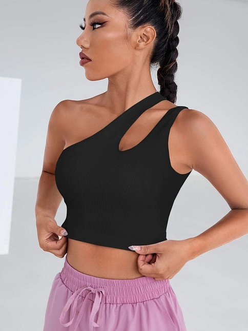 Kadın Siyah Tek Omuz Cut Out Detaylı Crop Top Bluz – Şık, Rahat Ve Kolay Kombinlenebilir