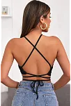Kadın Siyah Sırtı Açık Boyundan Çapraz Bağlamalı Crop Top Bluz – Şık, Rahat Ve Kolay Kombinlenebilir