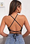 Kadın Siyah Sırtı Açık Boyundan Çapraz Bağlamalı Crop Top Bluz – Şık, Rahat Ve Kolay Kombinlenebilir