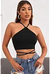 Kadın Siyah Sırtı Açık Boyundan Çapraz Bağlamalı Crop Top Bluz – Şık, Rahat Ve Kolay Kombinlenebilir