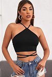 Kadın Siyah Sırtı Açık Boyundan Çapraz Bağlamalı Crop Top Bluz – Şık, Rahat Ve Kolay Kombinlenebilir