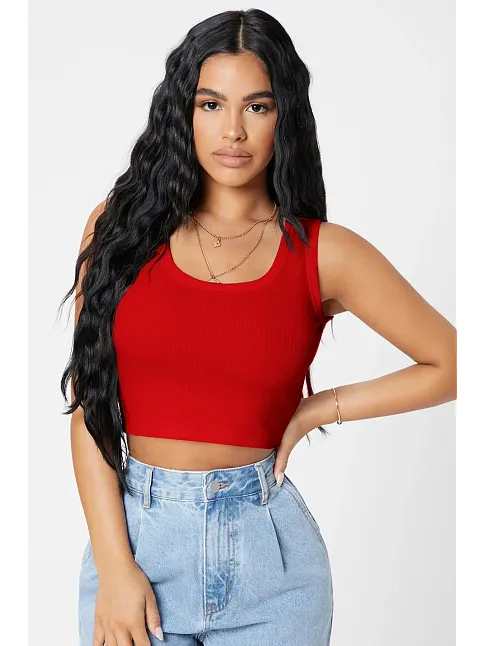 Kadın Kırmızı Kare Yaka Crop Top Bluz – Şık, Rahat Ve Kolay Kombinlenebilir