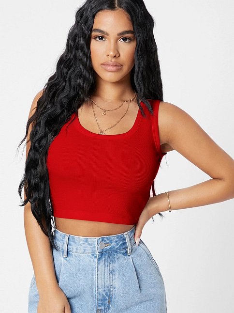 Kadın Kırmızı Kare Yaka Crop Top Bluz – Şık, Rahat Ve Kolay Kombinlenebilir