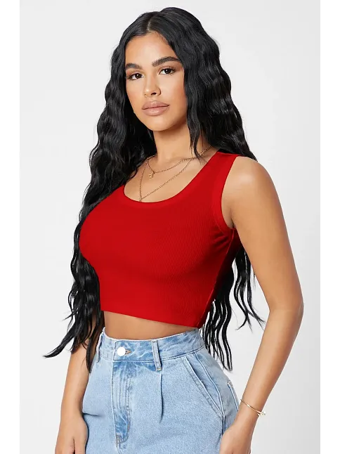 Kadın Kırmızı Kare Yaka Crop Top Bluz – Şık, Rahat Ve Kolay Kombinlenebilir