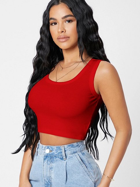 Kadın Kırmızı Kare Yaka Crop Top Bluz – Şık, Rahat Ve Kolay Kombinlenebilir