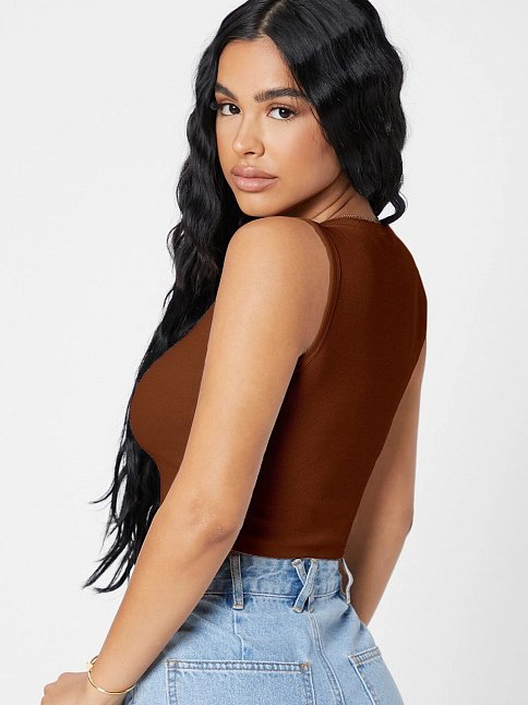 Kadın Kahverengi Kare Yaka Crop Top Bluz – Şık, Rahat Ve Kolay Kombinlenebilir