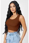 Kadın Kahverengi Kare Yaka Crop Top Bluz – Şık, Rahat Ve Kolay Kombinlenebilir