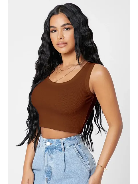 Kadın Kahverengi Kare Yaka Crop Top Bluz – Şık, Rahat Ve Kolay Kombinlenebilir