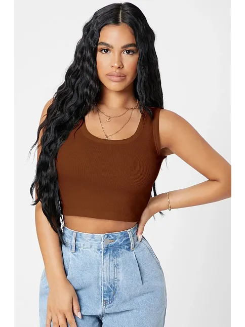 Kadın Kahverengi Kare Yaka Crop Top Bluz – Şık, Rahat Ve Kolay Kombinlenebilir