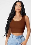 Kadın Kahverengi Kare Yaka Crop Top Bluz – Şık, Rahat Ve Kolay Kombinlenebilir